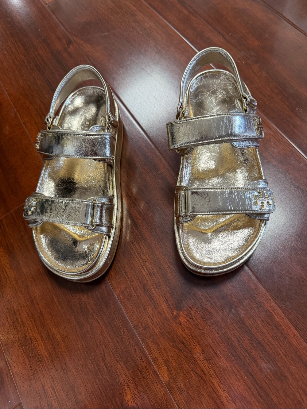 Tory Burch Metallic Gold Double-Strap Sandals